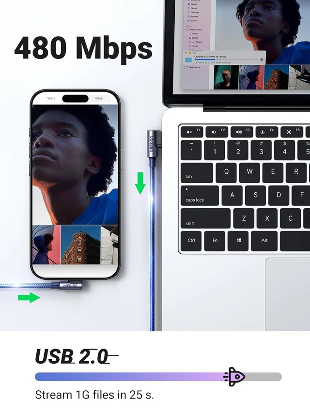 Alt view image 7 of 7 - UGREEN USB to USB C Cable 90 Degree USB C Fast Charging Cord Compatible with iPhone 17/16/16 Plus/16 Pro/16 Pro Max/15/Samsung Galaxy S10/S10+/Pixel 9/6a/LG G8/G7/Pixel/Switch, etc, 1.6FT (Pack of 2)