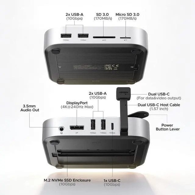 Alt view image 3 of 7 - UGREEN Mac mini M4 Dock DP Hub 4K@144Hz with NVMe Enclosure