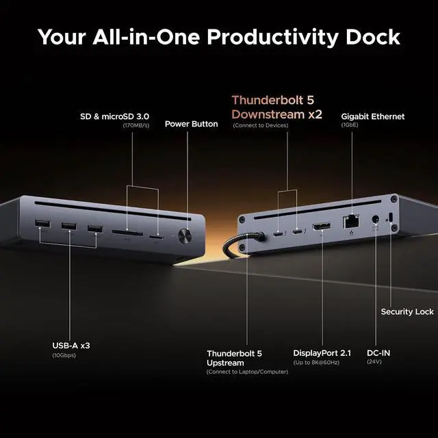 Alt view image 2 of 7 - UGREEN Maxidok Thunderbolt 5 Docking Station, Triple 4K@144Hz, 3xTBT5 Port