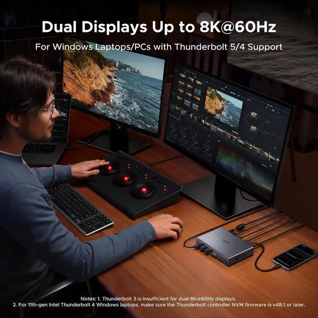 Alt view image 4 of 7 - UGREEN Maxidok Thunderbolt 5 Docking Station, Triple 4K@144Hz, 3xTBT5 Port