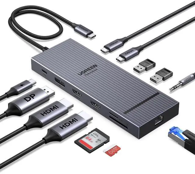 Main image of UGREEN USB C Docking Station Triple Monitor 4K, 12-in-1 Dock with 2xHDMI+DP