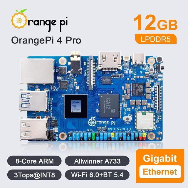 Alt view image 2 of 7 - Orange Pi 4 Pro 12GB LPDDR5 8 Core 64 Bit Single Board Computer, 3TOPS AI NPU Allwinner A733 WiFi 6 & Bluetooth 5.4 Frequency 2.0GHz Mini PC Run Android, Linux, Orange Pi OS
