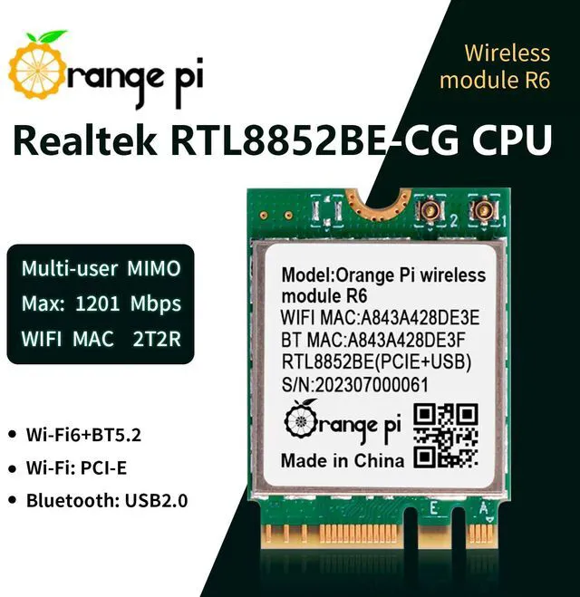 Alt view image 2 of 7 - Orange Pi 5 Plus WiFi 6 Module Wireless Card 1201Mbps PCIe Wi-Fi6+BT5.2, Wireless Module R6 Support WiFi Bluetooth Compatible with Orange Pi 5 Plus Singble Board Computers