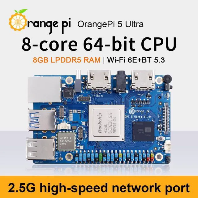 Alt view image 7 of 7 - Orange Pi 5 Ultra 8GB RAM 6TOPS LPDDR5 Rockchip RK3588 Development Board, 8K Video Decoding 2.4GHz Frequency M.2 PCIE 2.5G LAN Wi-Fi 6E+BT 5.3/BLE Single Board Computer (8G+Supply)