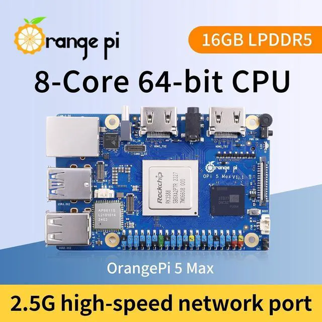 Alt view image 3 of 7 - Orange Pi 5 Max 16GB RAM LPDDR5 8 Core 64 Bit Rockchip RK3588 Development Board, 8K Video Decoding 2.4GHz Frequency M.2 PCIE 2.5G LAN Single Board Computer