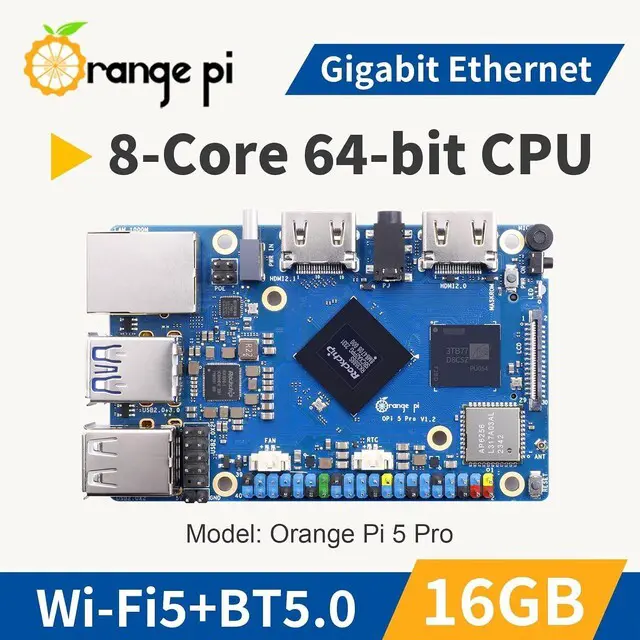 Alt view image 2 of 7 - Orange Pi 5 Pro 16GB LPDDR5 RK3588S 8 Core 64 Bit Single Board Computer, 8K Video Decoding 2.4GHz Frequency WiFi Bluetooth Open Source Board Run Orange Pi OS, Android, Debian, Ubuntu