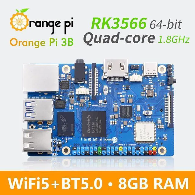 Alt view image 7 of 7 - Orange Pi 3B 8G V2.1 Version RK3566 Quad Core 64 Bit Single Board Computer, 1.8 GHz Frequency WiFi Bluetooth Open Source Board Run Orange Pi OS, Android, Debian, Ubuntu, OpenHarmony (Pi 3B 8GB)