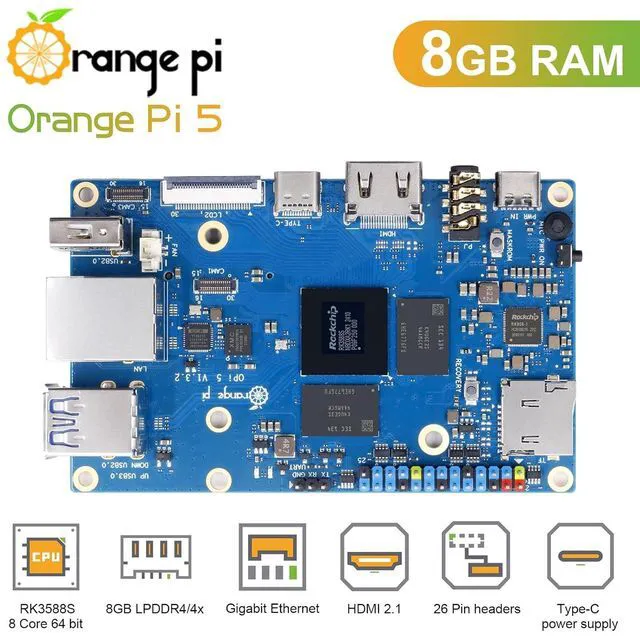 Alt view image 2 of 6 - Orange Pi 5 8G Rockchip RK3588S 8 Core 64 Bit Single Board Computer, 2.4GHz Frequency Open Source Development Board Mini PC Desktop Run Orange Pi OS, Android12, Debian11