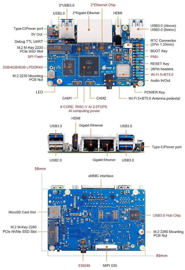 Alt view image 2 of 7 - Orange Pi RV2 4GB RAM LPDDR4X RISC V 8 Core 2Tops Al Arithmetic Power Development Board, Wi-Fi 5+BT 5 with BLE Support Single Board Computer Run Ubuntu24.04 (4GB+Supply)