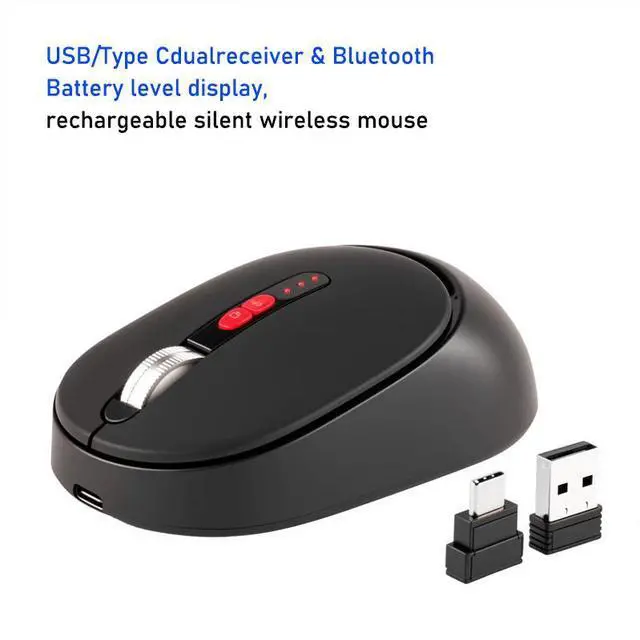Main image of The new three-mode Bluetooth wireless mouse features battery level display, one-click return to desktop, mute function and rechargeable feature. black