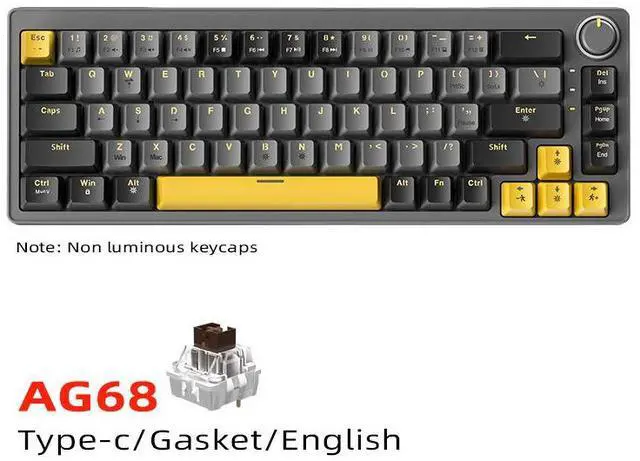 Main image of AG68 Wired RGB Mechanical Keyboard with Gasket Structure, Hot-swappable Blue and Red Axes, Gaming and eSports Quiet Small Keyboard 68-key black and gray - tea-colored axis