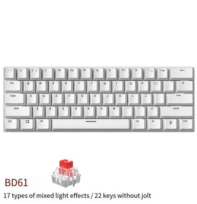Main image of Mechanical keyboard BD61 with red and blue keys, dual-color RGB backlighting, hot-swappable, designed for gaming, wired keyboard 61 key - white -red axis