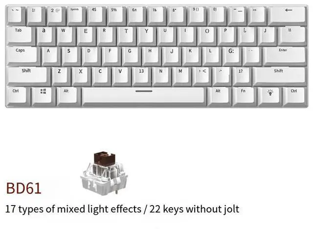 Main image of Mechanical keyboard BD61 with red and blue keys, dual-color RGB backlighting, hot-swappable, designed for gaming, wired keyboard 61 key - white - tea axis