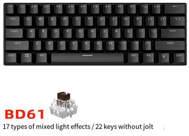 Main image of Mechanical keyboard BD61 with red and blue keys, dual-color RGB backlighting, hot-swappable, designed for gaming, wired keyboard 61 key - black - tea axis