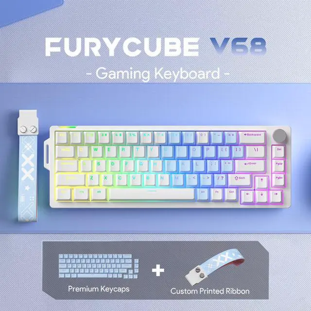 Alt view image 2 of 7 - V68 Wired Mechanical Keyboard with RGB Music Rhythm Gaming 68 Keyboard Web Version Driver 68-key - Full Blue - RGB