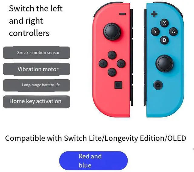 Main image of The left and right controllers of Switch, namely JoyCon controllers, support OLED wake-up and are compatible with fitness ring motion game controllers. Red and blue