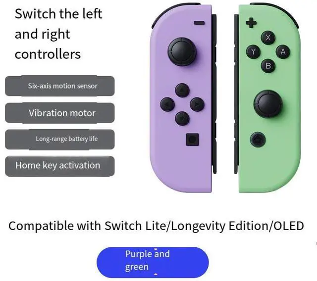 Main image of The left and right controllers of Switch, namely JoyCon controllers, support OLED wake-up and are compatible with fitness ring motion game controllers. Purple and green