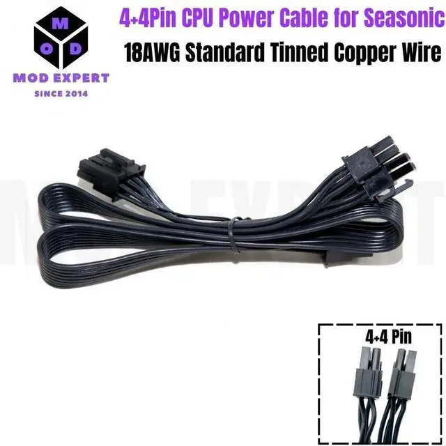 Alt view image 4 of 7 - CPU Power Cable 8Pin to 4+4Pin EPS/ATX12V for Seasonic PRIME PX-1600, PX-1300, PX-1200, PX-1000 Platinum Modular Power, Flat Cable 18AWG 60CM