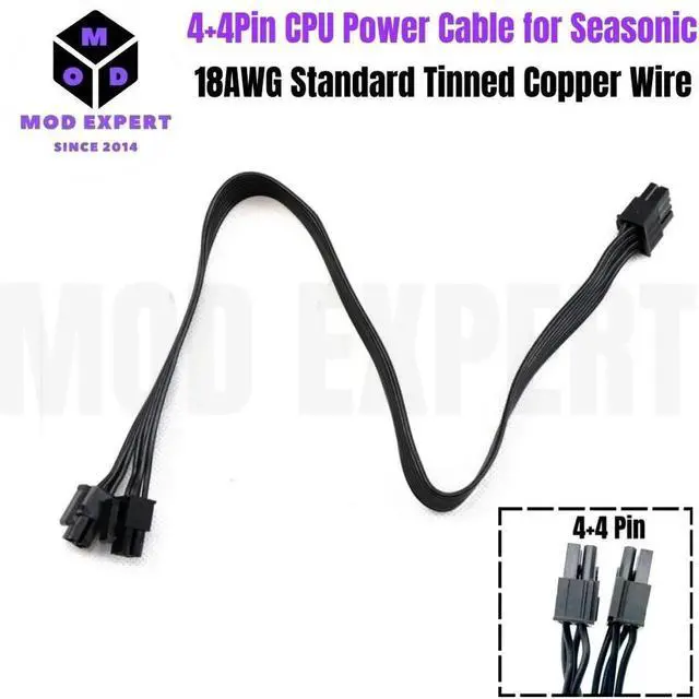 Alt view image 3 of 7 - CPU Power Cable 8Pin to 4+4Pin EPS/ATX12V for Seasonic PRIME PX-1600, PX-1300, PX-1200, PX-1000 Platinum Modular Power, Flat Cable 18AWG 60CM