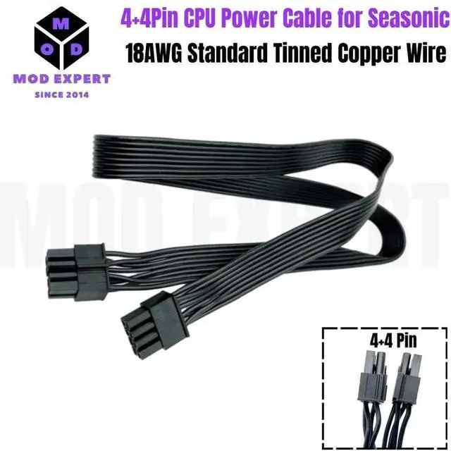 Alt view image 5 of 7 - CPU Power Cable 8Pin to 4+4Pin EPS/ATX12V for Seasonic PRIME PX-1600, PX-1300, PX-1200, PX-1000 Platinum Modular Power, Flat Cable 18AWG 60CM