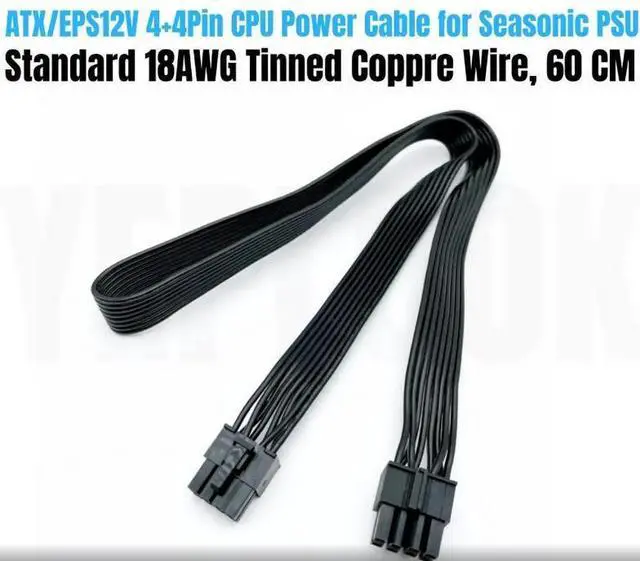 Alt view image 7 of 7 - CPU Power Cable 8Pin to 4+4Pin EPS/ATX12V for Seasonic PRIME PX-1600, PX-1300, PX-1200, PX-1000 Platinum Modular Power, Flat Cable 18AWG 60CM