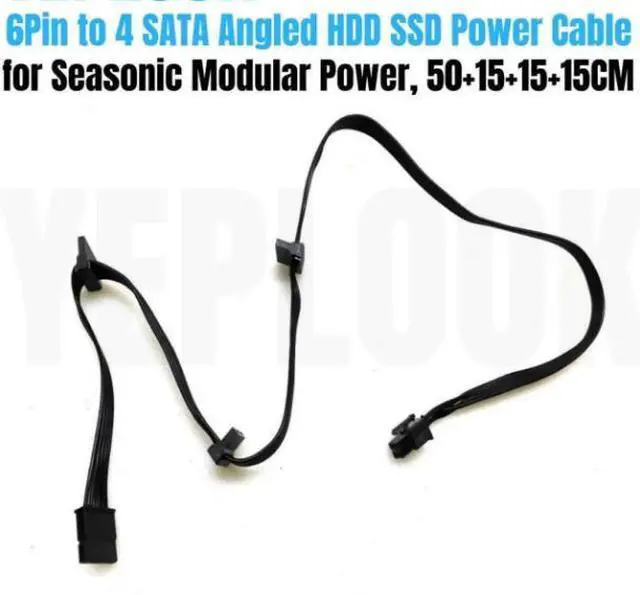 Alt view image 5 of 6 - 6Pin to 4x SATA Angled, HDD SSD Power Cable for Seasonic CORE GM-650, GM-550, GM-500 Semi Modular Power Supply