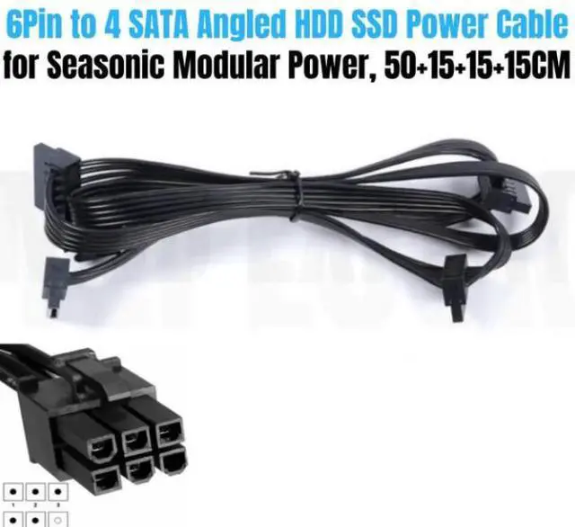 Alt view image 6 of 6 - 6Pin to 4x SATA Angled, HDD SSD Power Cable for Seasonic CORE GM-650, GM-550, GM-500 Semi Modular Power Supply