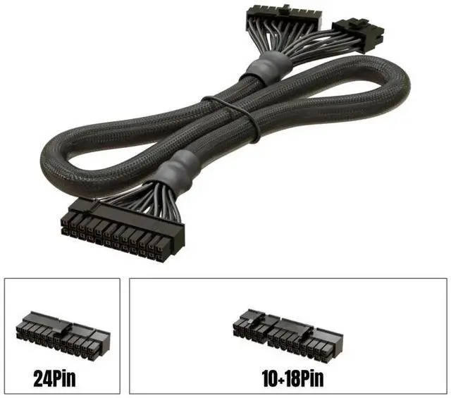 Alt view image 4 of 5 - 18+10pin to 24Pin ATX Power Cable for Seasonic KM3 Series X-750 X-850 SS-1050XP3 M12II Evo Series 520 620 650 750 850 Snow Silent 750 1050 FOCUS PLUS Gold Modular Power, Sleeved Net 60CM 18AWG