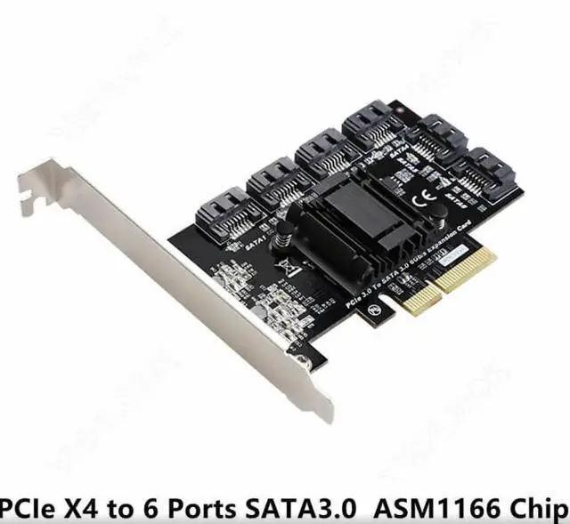 Main image of PCIe X4 to 6 SATA3.0 6Gbps PCI Express to SATA III Controller Adapter Expansion Card ASM1166 Chipset for Hard Drive HDD SSD