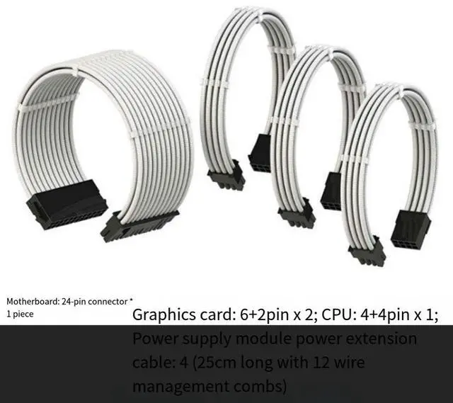 Alt view image 6 of 7 - Power module cable, motherboard cable, graphics card extension cable, silicone cable cover, braided wire, complete power module, total length 25CM All white