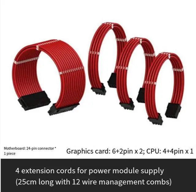 Alt view image 7 of 7 - Power module cable, motherboard cable, graphics card extension cable, silicone cable cover, braided wire, complete power module, total length 25CM All white