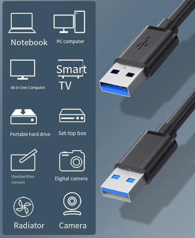 Alt view image 2 of 5 - USB 3.0 male-to-male USB bidirectional two-pronged A-type both ends portable hard drive box data cable two-pronged USB cable male-to-male