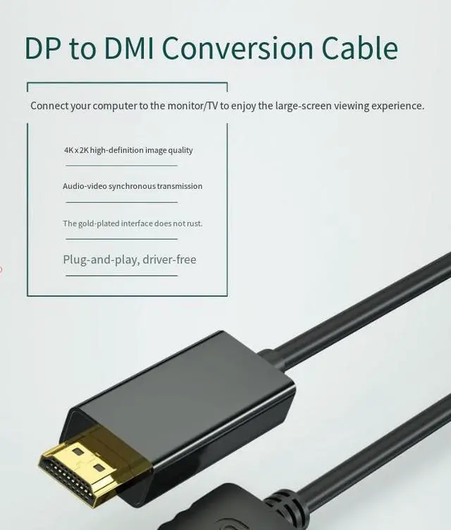 Alt view image 2 of 6 - DP to HDMI cable 1.8 meters for 4K conversion cable for connecting computer monitor to convert from large DP to HDMI cable 1080p