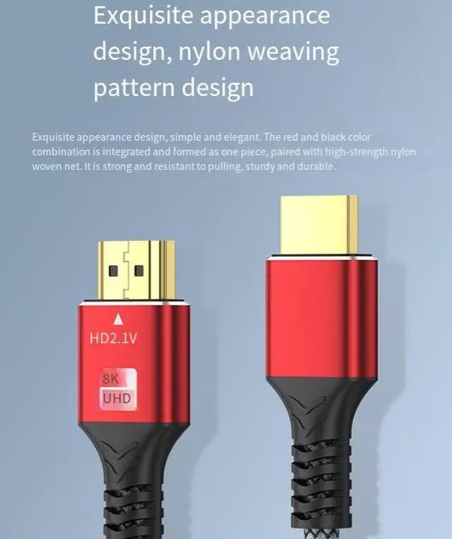 Alt view image 2 of 6 - HDMI version 2.1 8K high-definition cable for connecting monitor, TV, computer, projector, set-top box and other devices. HDMI cable 2m