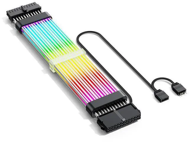 Main image of Computer accessory RGB 24-pin ATX power extension cable for gaming PC motherboard - neon-colored power supply line black