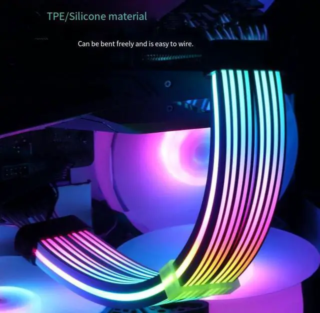 Alt view image 5 of 6 - Computer accessory RGB 24-pin ATX power extension cable for gaming PC motherboard - neon-colored power supply line black