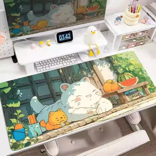 Alt view image 4 of 5 - Cute cat mouse pad - Extra large, creative cartoon mouse pad for girls, computer keyboard pad for office desk, large size, anti-slip, 35.43 x 15.75 inches 11