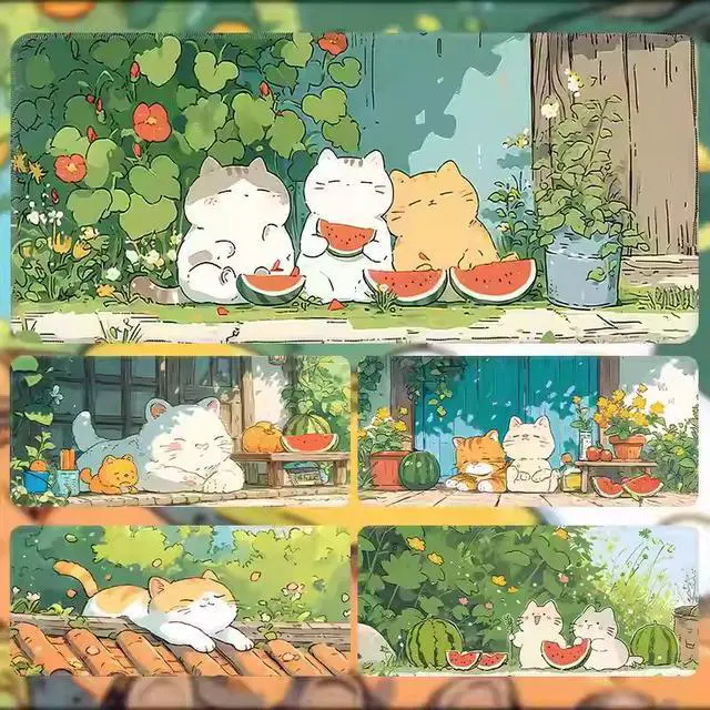 Alt view image 5 of 5 - Cute cat mouse pad - Extra large, creative cartoon mouse pad for girls, computer keyboard pad for office desk, large size, anti-slip, 35.43 x 15.75 inches 2