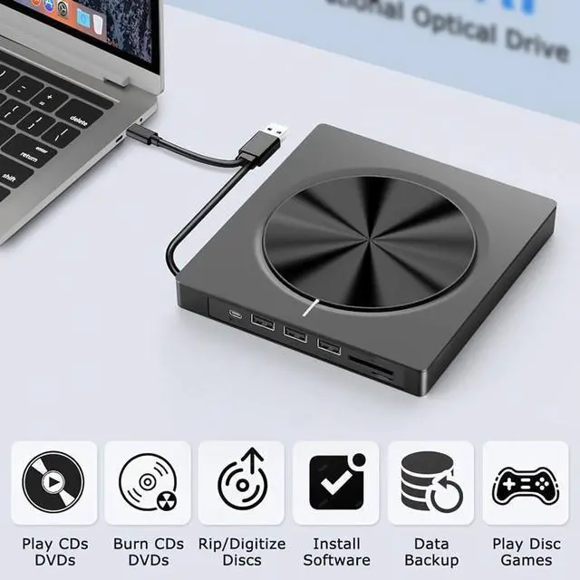 Alt view image 2 of 5 - External USB 3.0/Type-C DVD-RW optical disc portable optical drive, DVD-ROM burner, DVD drive
