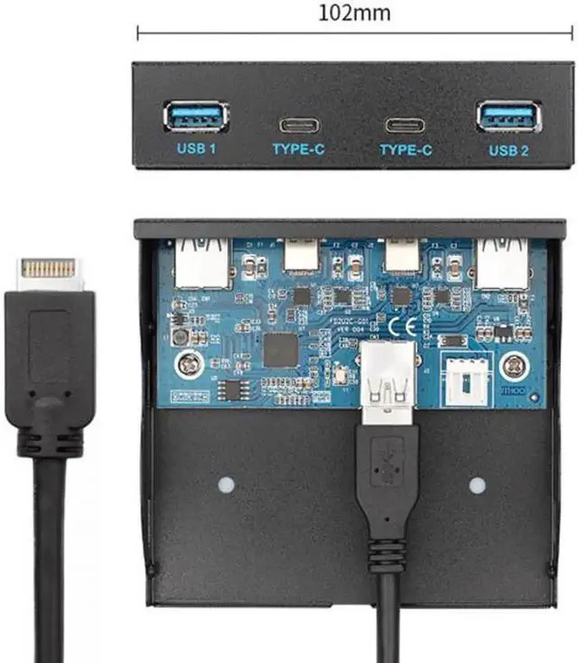 Alt view image 5 of 7 - USB 3.1 Front Panel Header to USB-C & USB 3.0 HUB 4 Ports Front Panel Motherboard Cable for 3.5" Floppy Bay UC-126