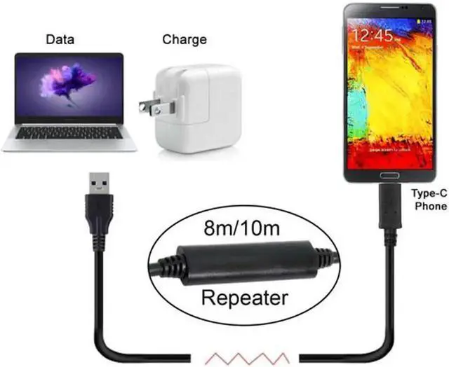 Alt view image 2 of 7 - 8m USB-C USB 3.1 Type C Male to USB3.0 Type A Male Data GL3523 Repeater Cable for Tablet & Phone & Hard Disk Drive UC-199-BK-8.0M