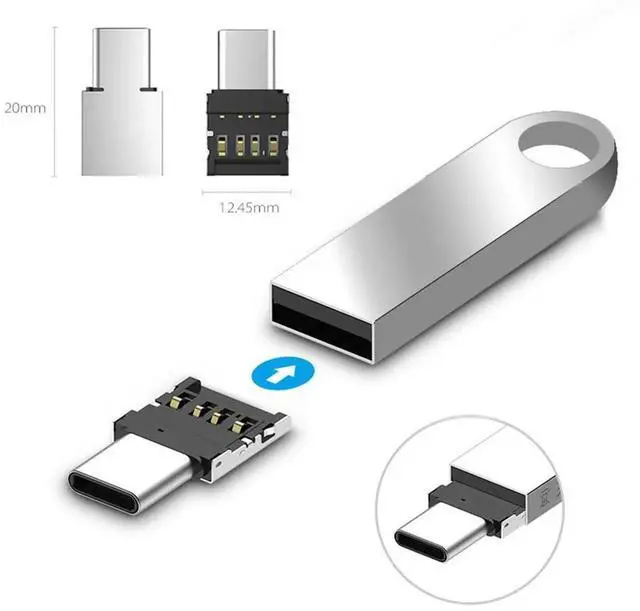 Alt view image 6 of 6 - 5pcs Ultra Mini Type-C USB-C to USB 2.0 OTG Adapter for Cell Phone Tablet & USB Cable & Flash Disk UC-053-5PCS