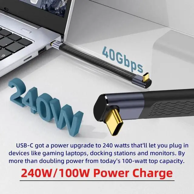 Alt view image 6 of 7 - Up Angled 240W Type-C USB-C Male to Male USB4 40Gbps 100W 8K Flat Slim FPC Data Cable for Laptop Phone 13cm