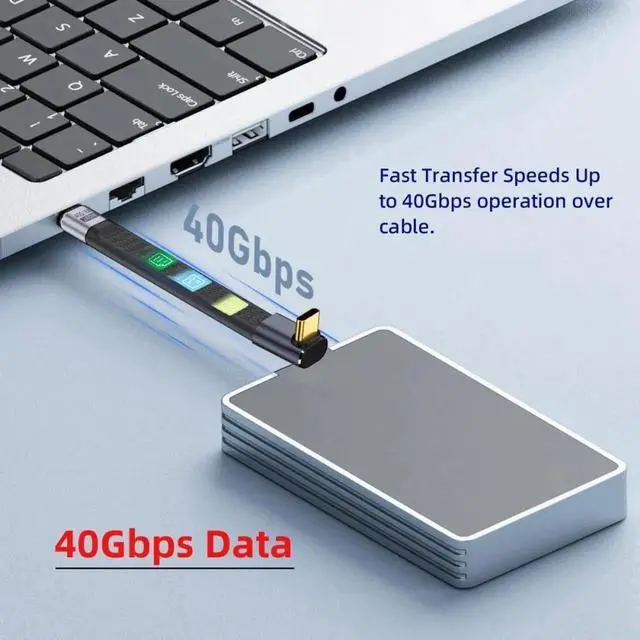 Alt view image 3 of 7 - Up Angled 240W Type-C USB-C Male to Male USB4 40Gbps 100W 8K Flat Slim FPC Data Cable for Laptop Phone 13cm