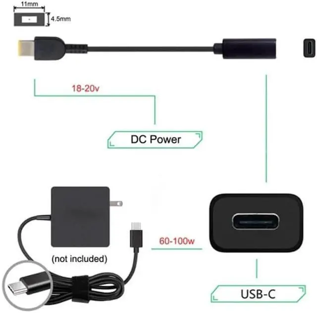 Alt view image 2 of 5 - Type C USB-C Female Input to Rectangle 11.0*4.5mm Plug Cable UC-109-1145MM