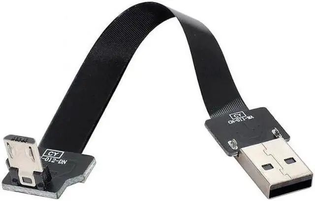 Alt view image 2 of 7 - Down Angled USB 2.0 Type-A Male to Micro USB 5Pin Male Data Flat Slim FPC Cable for FPV and Disk and Phone 6.6"feet