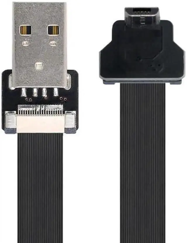 Main image of Down Angled USB 2.0 Type-A Male to Micro USB 5Pin Male Data Flat Slim FPC Cable for FPV and Disk and Phone 3.3"feet