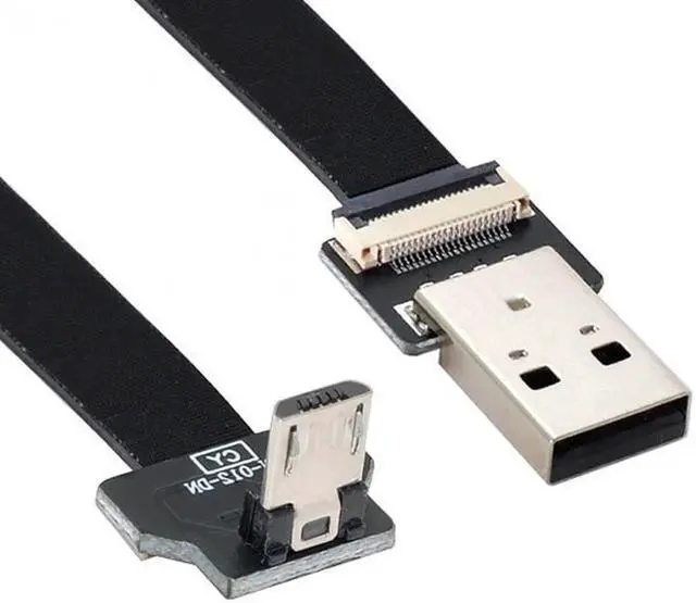 Main image of Down Angled USB 2.0 Type-A Male to Micro USB 5Pin Male Data Flat Slim FPC Cable for FPV and Disk and Phone