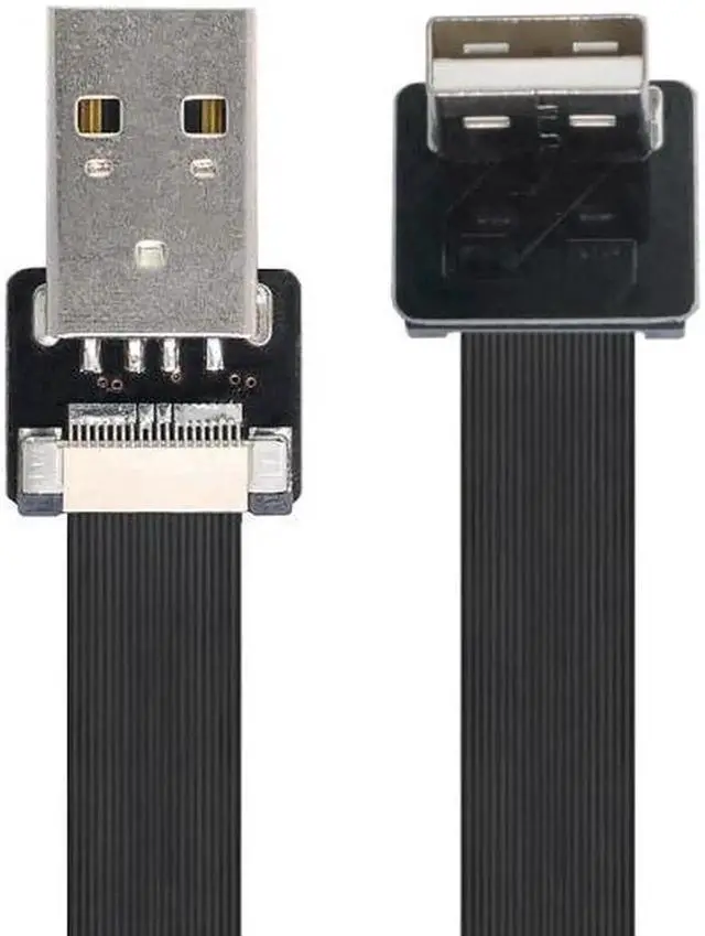 Main image of Down Angled USB 2.0 Type-A Male to Type-A Male Data Flat Slim FPC Cable 90 Degree for FPV and Disk and Scanner and Printer 3.3"feet