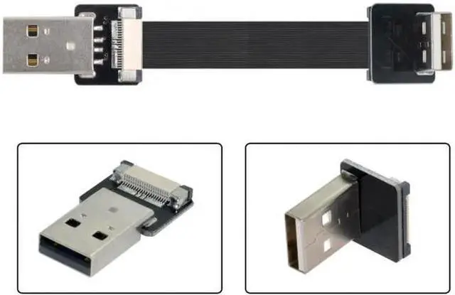 Alt view image 4 of 7 - Down Angled USB 2.0 Type-A Male to Type-A Male Data Flat Slim FPC Cable 90 Degree for FPV and Disk and Scanner and Printer